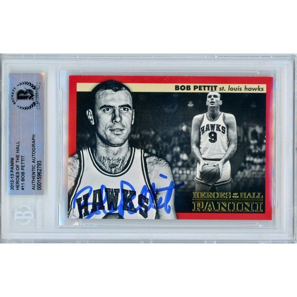 Bob Pettit Autograph NBA Basketball Card - St Louis Hawks, Beckett Slab, Panini - Picture 1 of 5